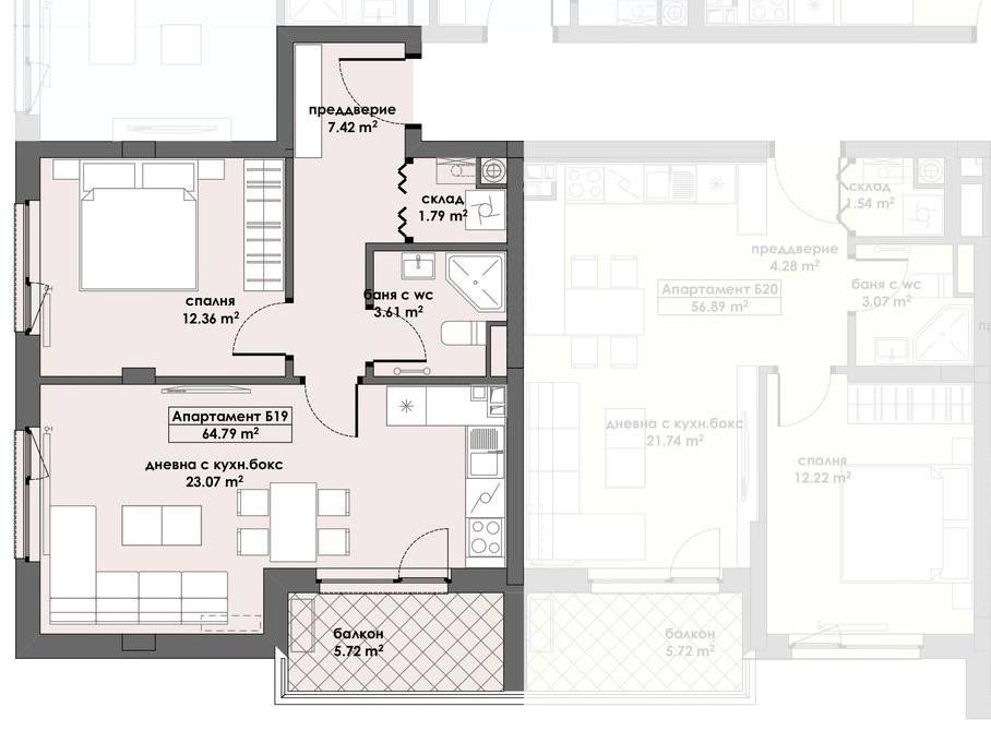 Апартамент 19, Етаж 3 (Блок 2)