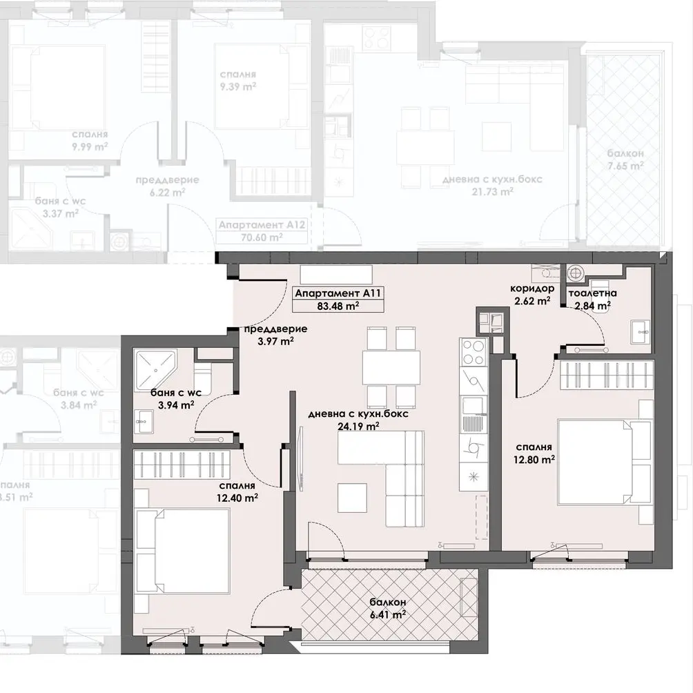 Апартамент 11, Етаж 3 (Блок 1)