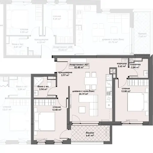 Апартамент 7, Етаж 2 (Блок 1)